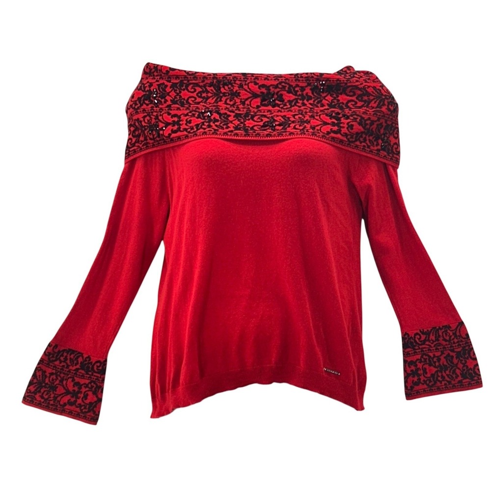Anne Klein Off The Shoulder Sweater‎ Red XL